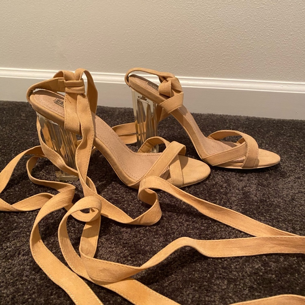 Wrap clear chunk heels- worn once for a few hours